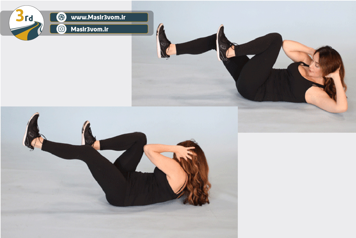 نرمش در خانه با انجام کرانچ دوچرخه ای